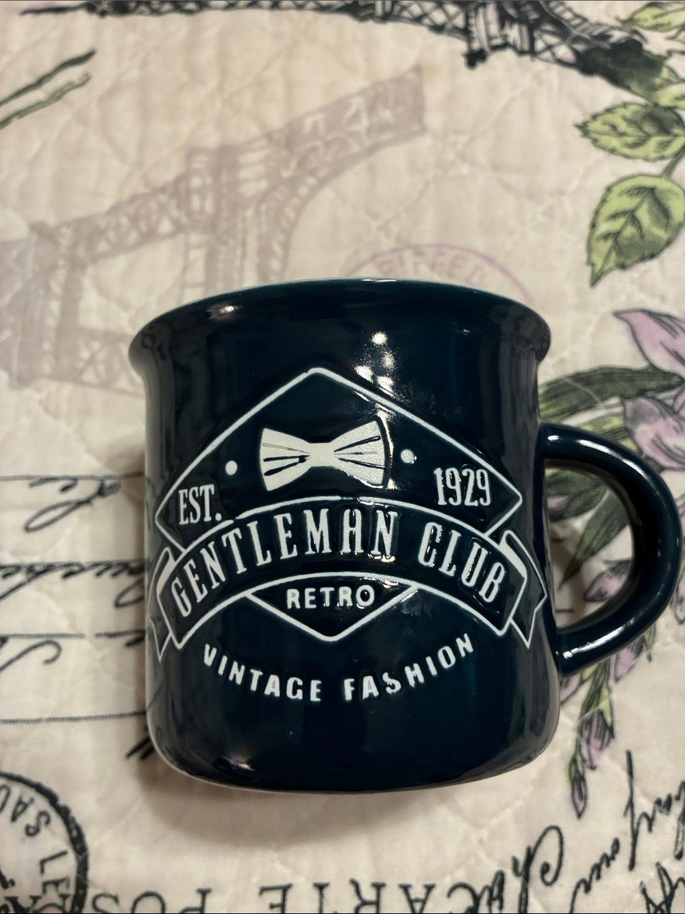 Gentleman Club Retro Ceramic Coffee Mug - Dark Blue